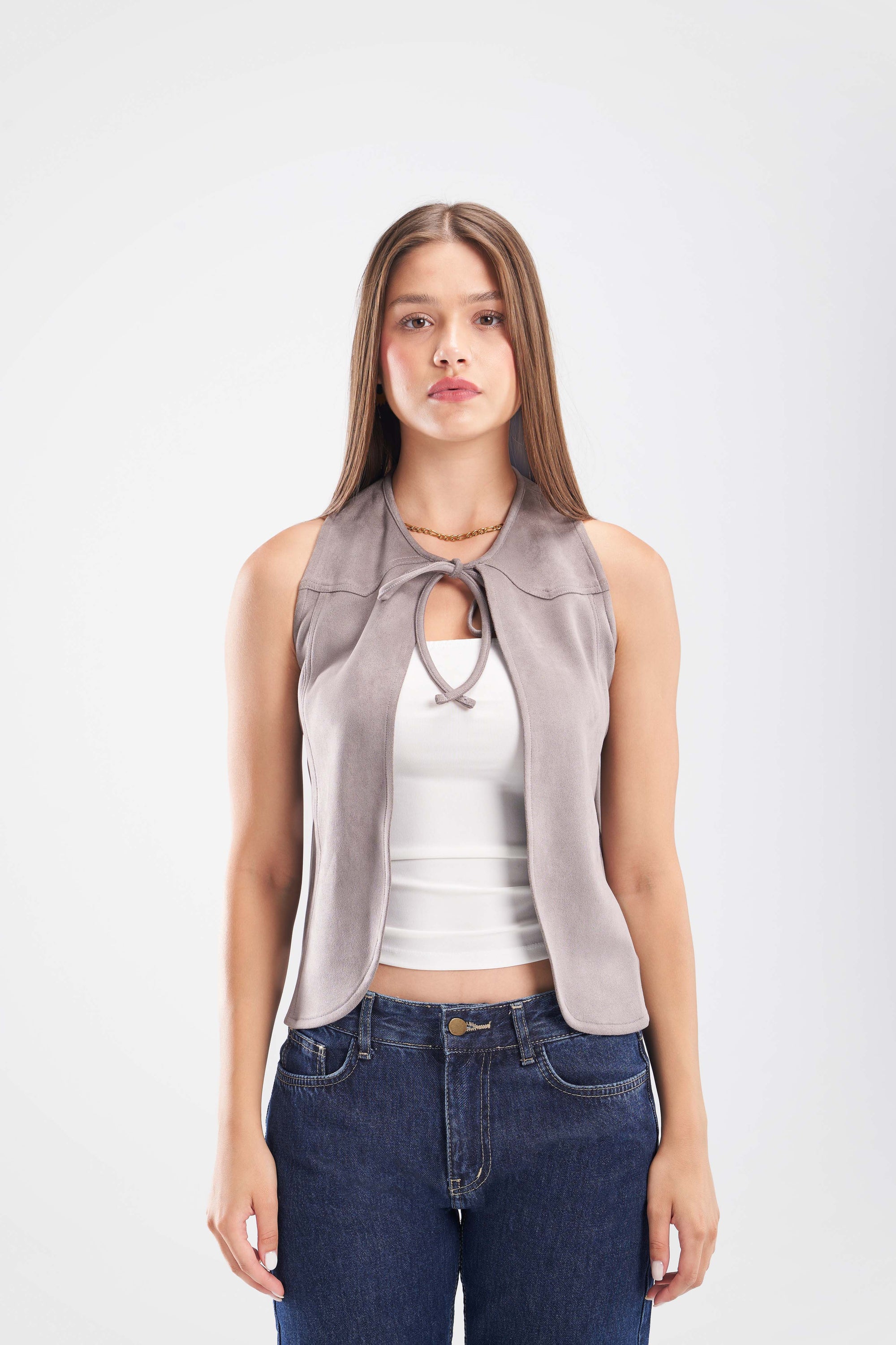 Suede Tie Front Vest