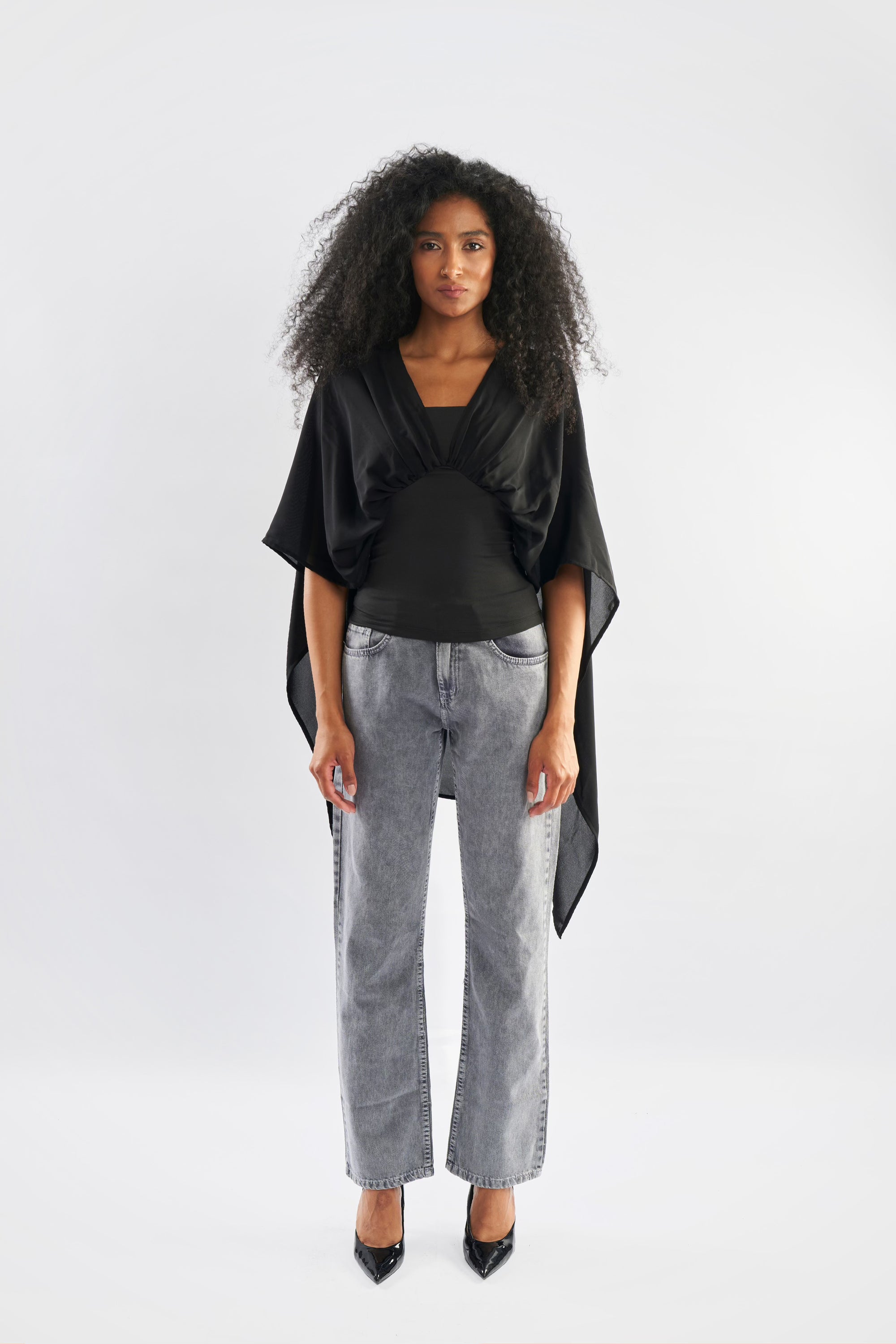 Shoulder Chiffon Drape Top