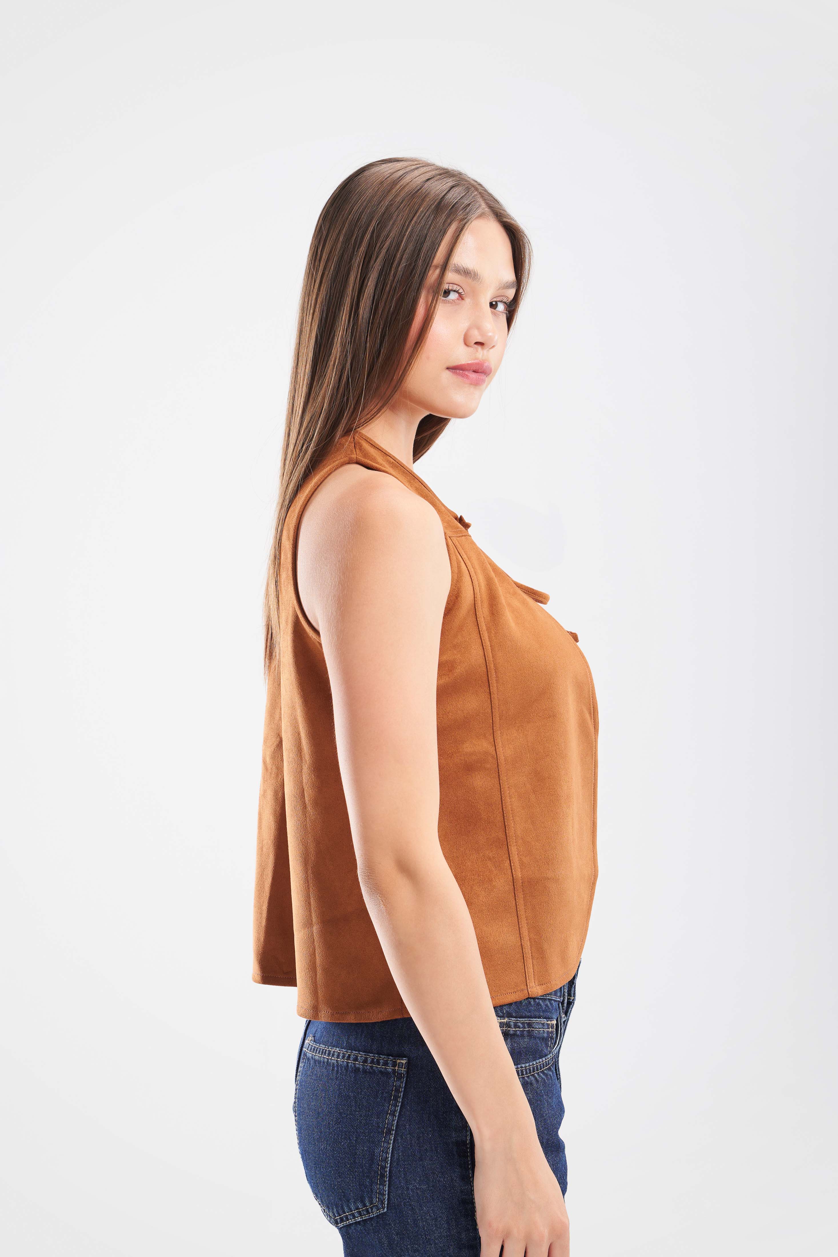Suede Tie Front Vest - ShopLDJ.com