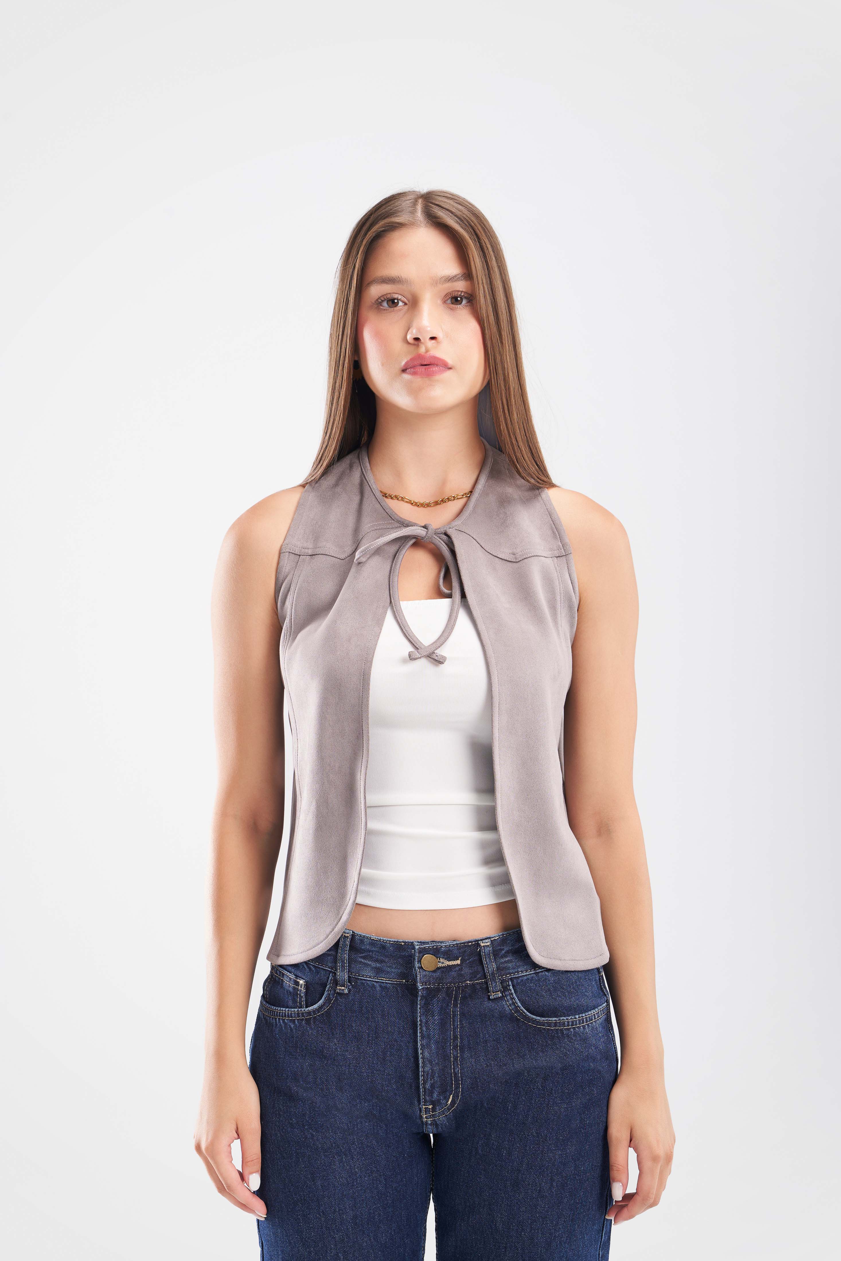 Suede Tie Front Vest - ShopLDJ.com