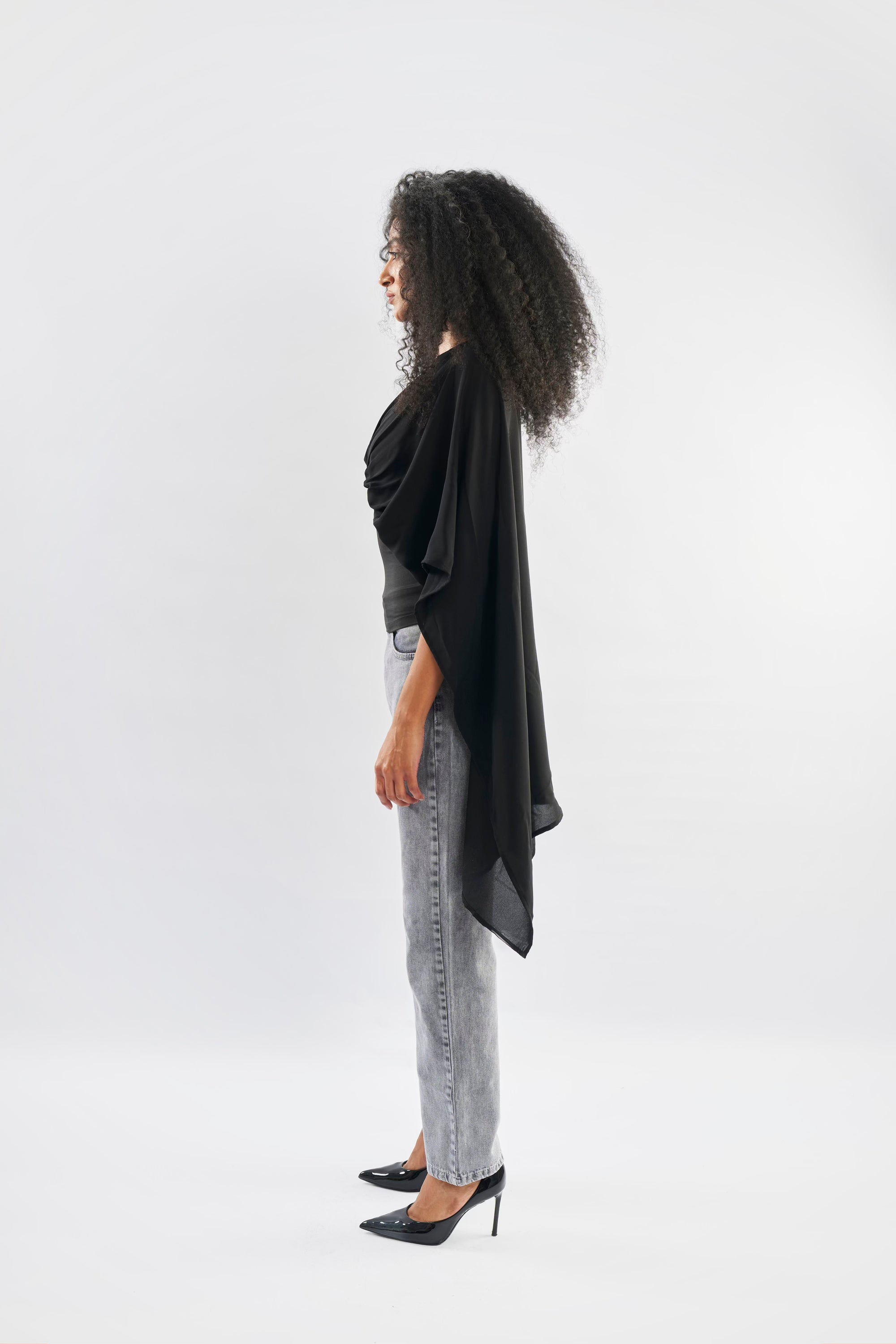 Shoulder Chiffon Drape Top